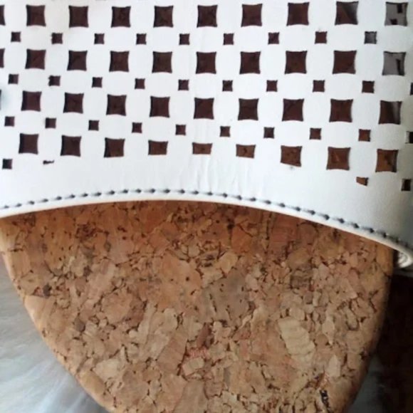 Soft Comfort White Wide Band Cork Heel Slip On Sandals Slides Slippers Size 8 - Picture 4 of 7